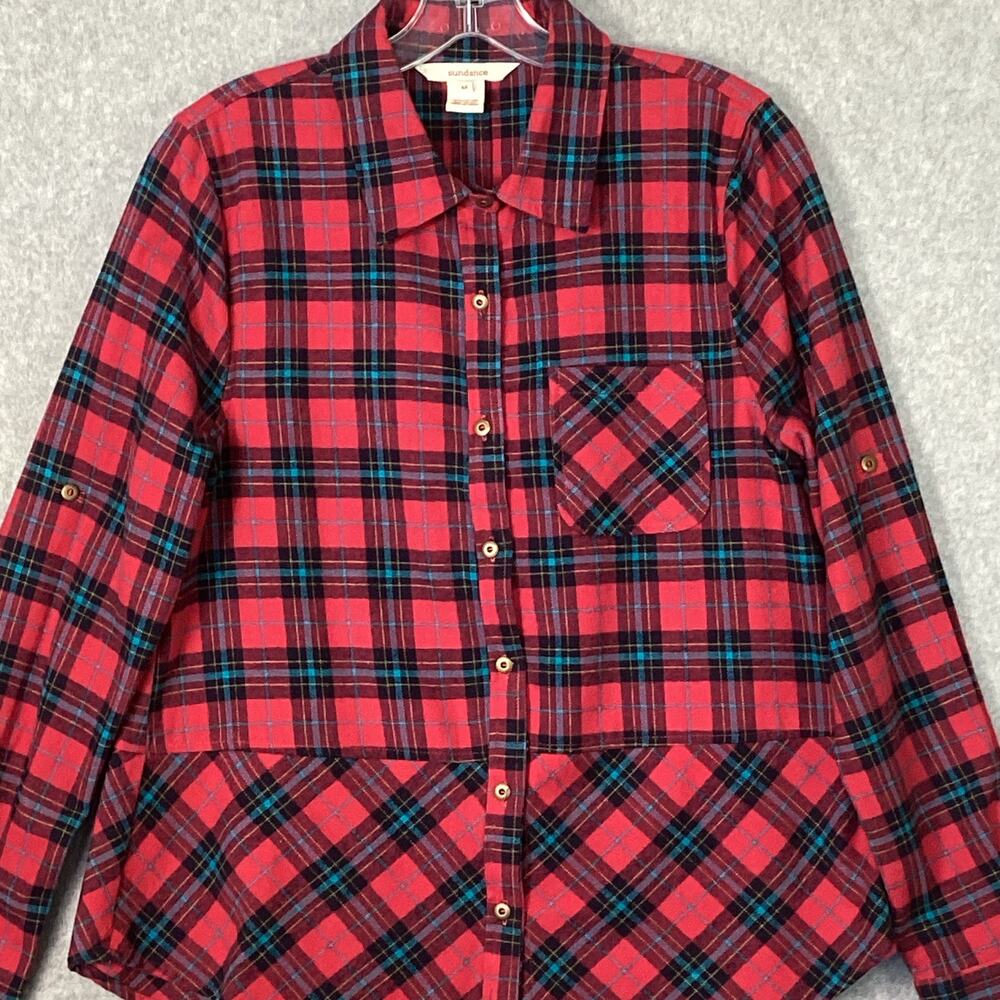 Sundance Plaid Flannel Tunic Size M Round Hem Cabincore Cozycore Casual Classic